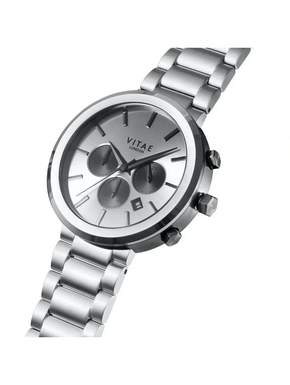 Vitae London Watch Elmington Silver Tone Stainless Steel Bracelet 44mm, NWT